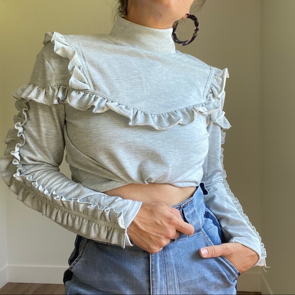 Buffalo David Bitton Tops - Ruffled Gray Ruffle Top